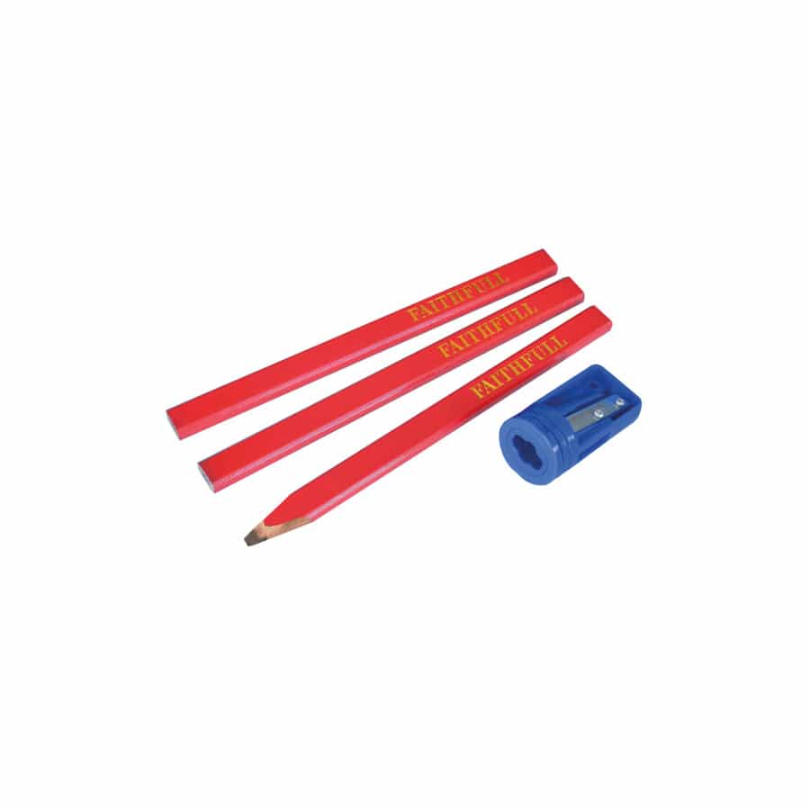 Faithfull FAICPSHARP Carpenters' Pencils Red (Pack 3 + Sharpener)