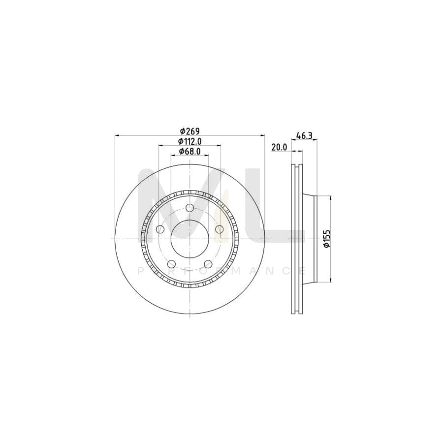 HELLA 8DD 355 101-351 Brake Disc Externally Vented, without wheel hub, without wheel studs