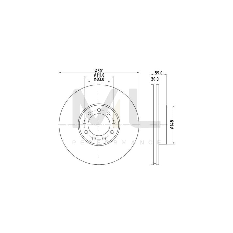 HELLA PRO 8DD 355 115-531 Brake Disc Internally Vented, Coated, without wheel hub, without wheel studs