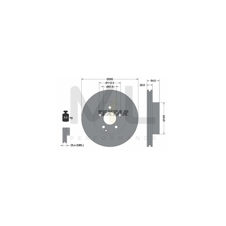TEXTAR PRO 92163203 Brake Disc Internally Vented, Coated, without wheel hub, without wheel studs | ML Performance Car Parts