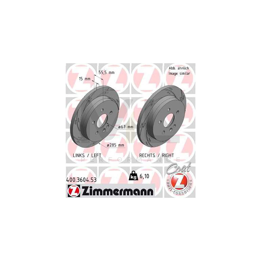 ZIMMERMANN 400.3604.53 Brake Disc suitable for MERCEDES-BENZ ML-Class (W163) Slotted, Solid, Coated  - 1 piece