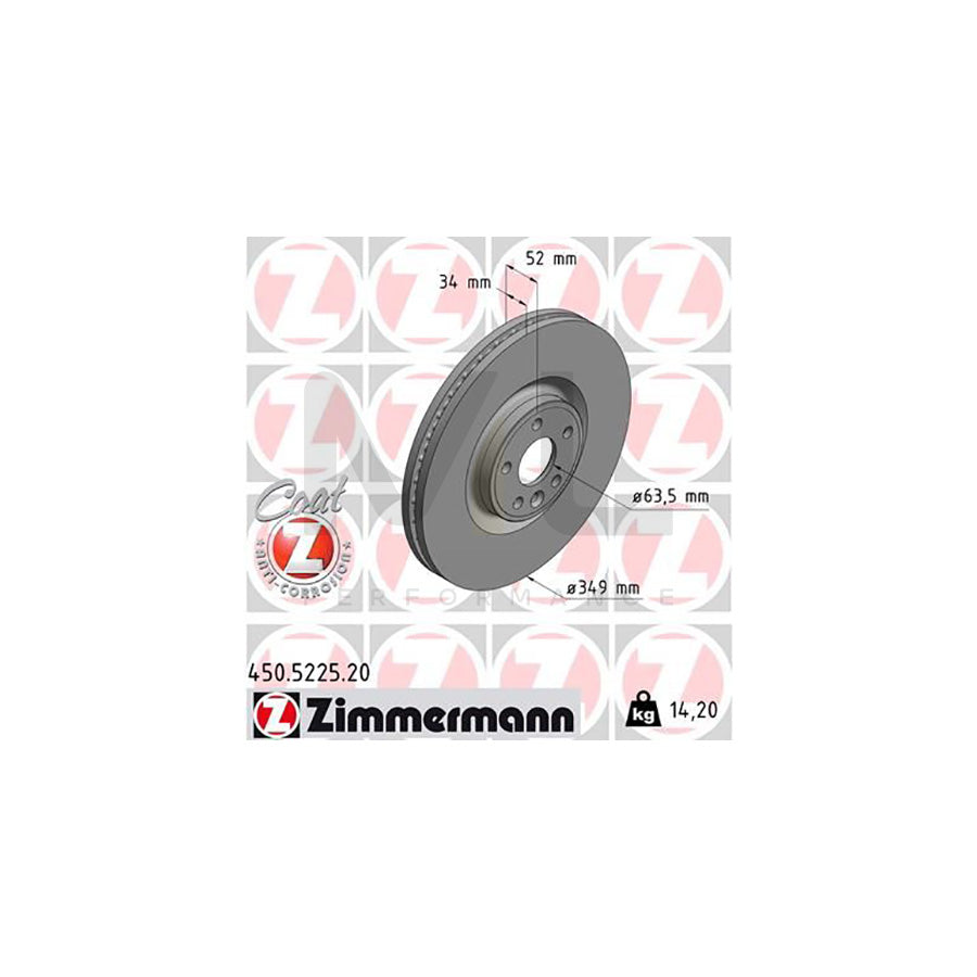 ZIMMERMANN 450.5225.20 Brake Disc Internally Vented, Coated, High-carbon  - 1 piece