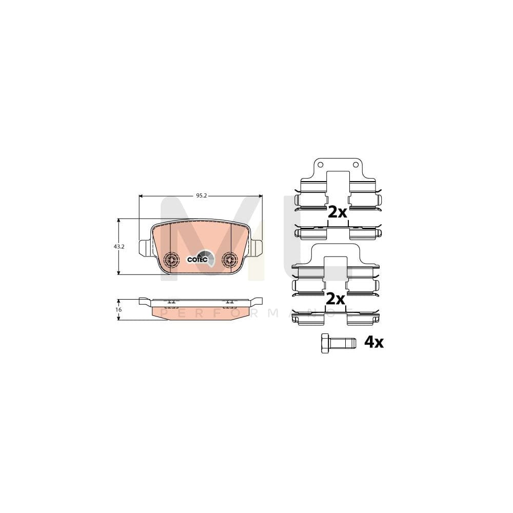 TRW Cotec Gdb1709 Brake Pad Set For Land Rover Freelander 2 Off-Road (L359) Not Prepared For Wear Indicator, With Brake Caliper Screws, With Accessories | ML Performance Car Parts