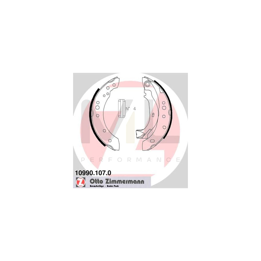 ZIMMERMANN 10990.107.0 Brake Shoe Set Photo corresponds to scope of supply, with lever