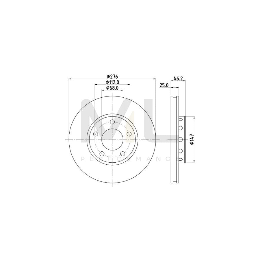 HELLA 8DD 355 101-361 Brake Disc Externally Vented, without wheel hub, without wheel studs