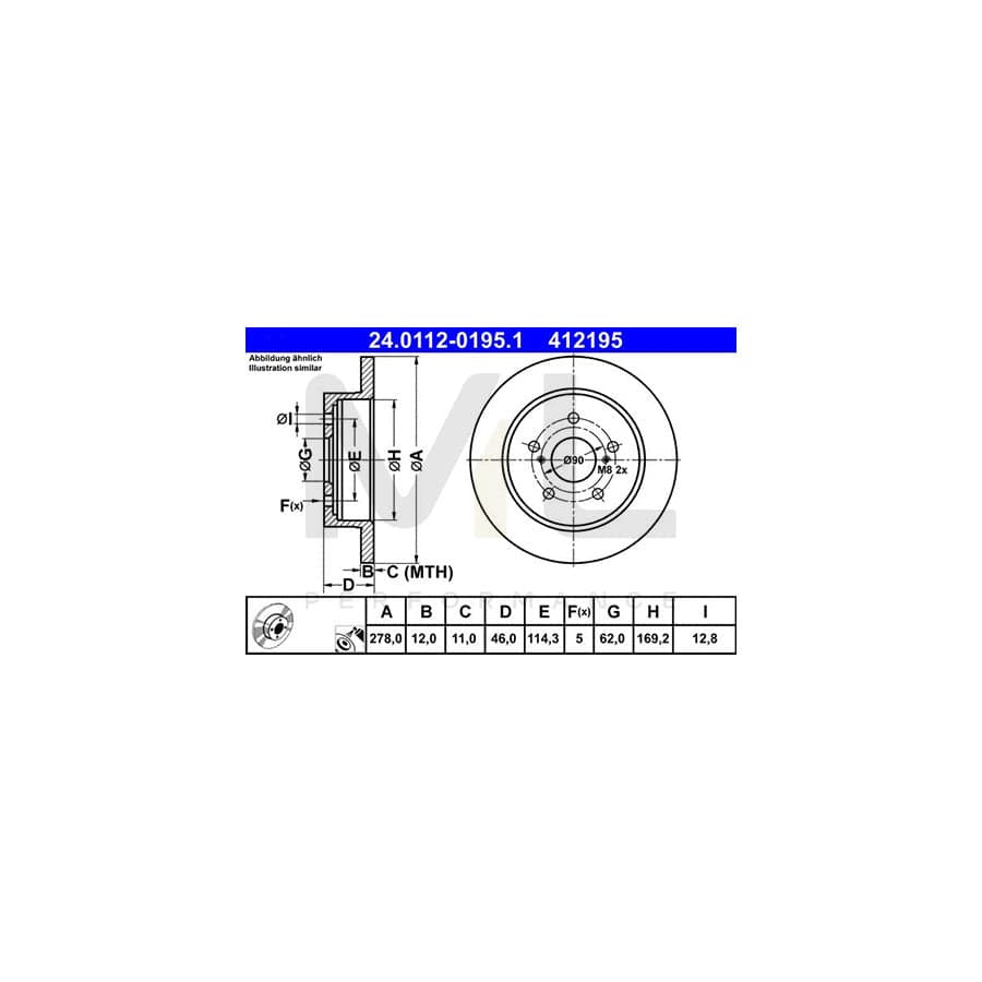 ATE 24.0112-0195.1 Brake Disc for SUZUKI Kizashi (FR) Solid, Coated  - 1 piece