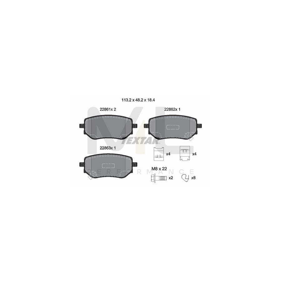TEXTAR 2286101 Brake pad set with acoustic wear warning, with brake caliper screws, with accessories | ML Performance Car Parts
