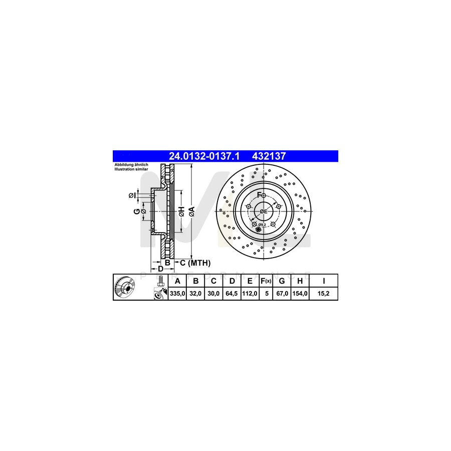 ATE 24.0132-0137.1 Brake Disc suitable for MERCEDES-BENZ S-Class Saloon (W221) Perforated / Vented, Coated, Alloyed / High-carbon, with bolts/screws  - 1 piece