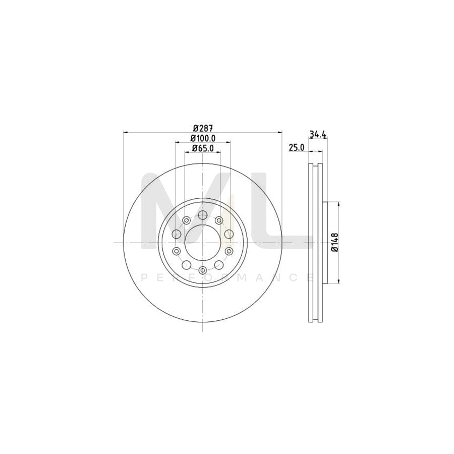 HELLA PRO High Carbon 8DD 355 127-581 Brake Disc Externally Vented, Coated, High-carbon, without wheel hub, without wheel studs