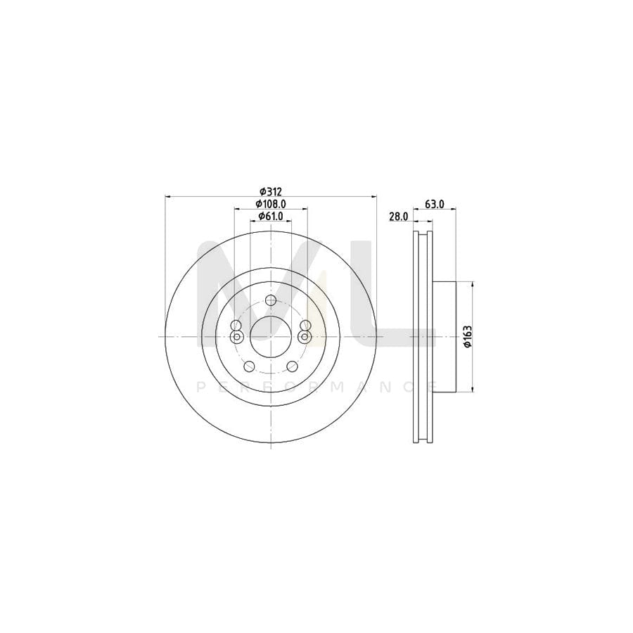 HELLA PRO High Carbon 8DD 355 128-861 Brake Disc Internally Vented, Coated, High-carbon, without wheel hub, without wheel studs