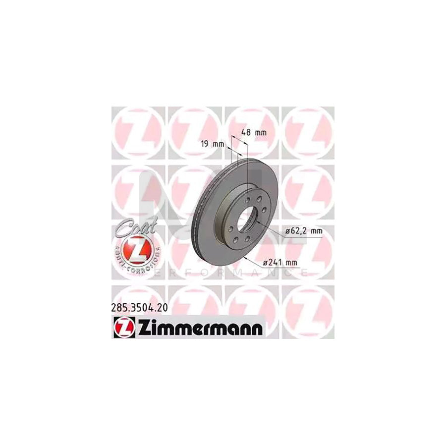 ZIMMERMANN COAT Z 285.3504.20 Brake Disc Internally Vented, Coated  - 1 piece