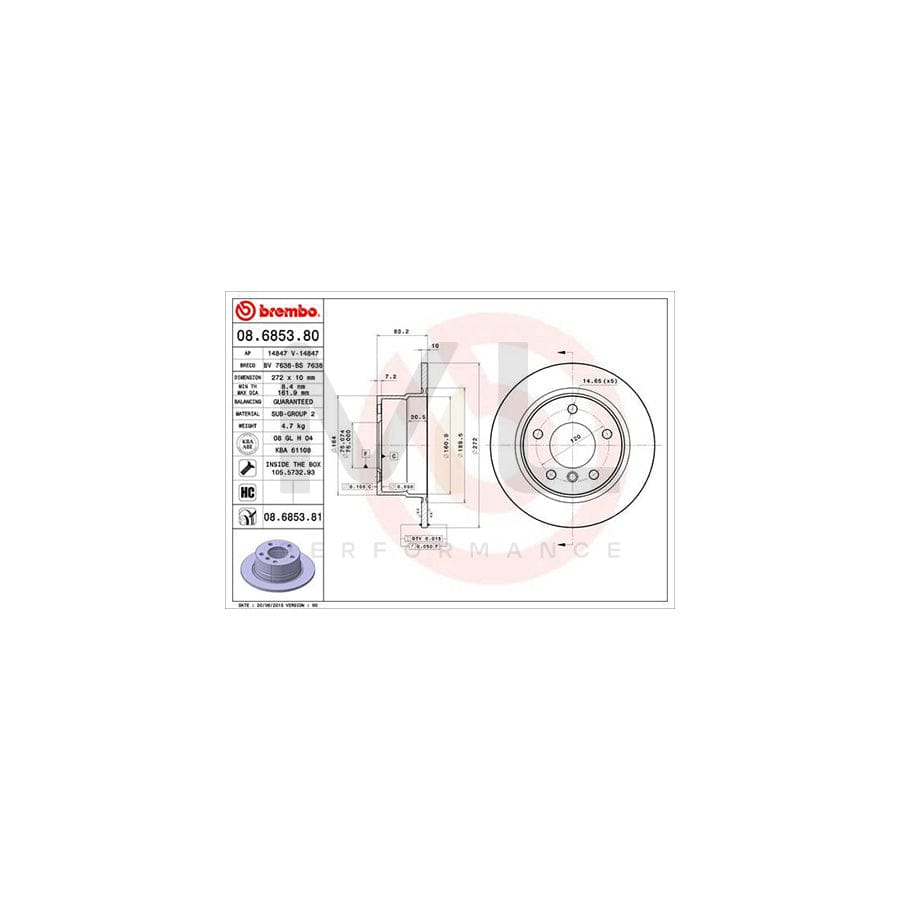 BREMBO 08.6853.80 Brake Disc for BMW Z3 Solid, High-carbon, with bolts/screws | ML Performance Car Parts