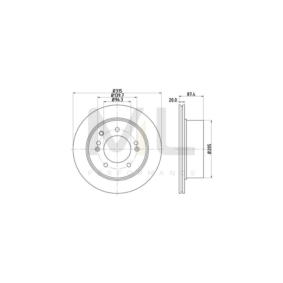 HELLA 8DD 355 112-821 Brake Disc for KIA Sorento I (JC) Internally Vented, without wheel hub, without wheel studs