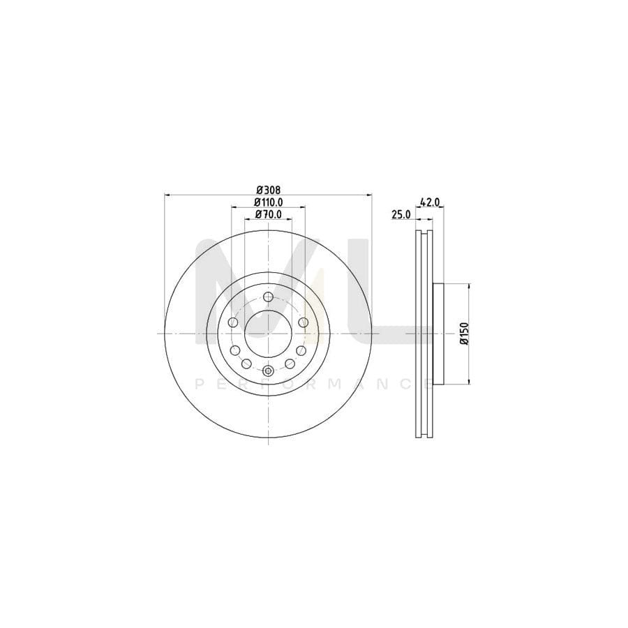 HELLA PRO High Carbon 8DD 355 127-721 Brake Disc Externally Vented, Coated, High-carbon, without wheel hub, without wheel studs