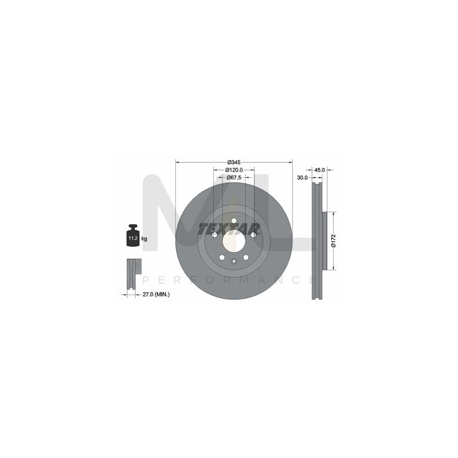 TEXTAR 92314505 Brake Disc Internally Vented, Coated, High-carbon, without wheel hub, without wheel studs | ML Performance Car Parts