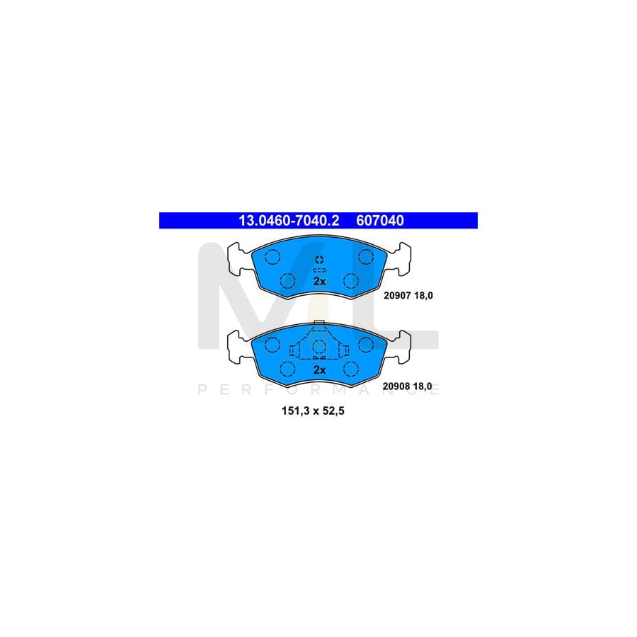 ATE 13.0460-7040.2 Brake pad set excl. wear warning contact, not prepared for wear indicator