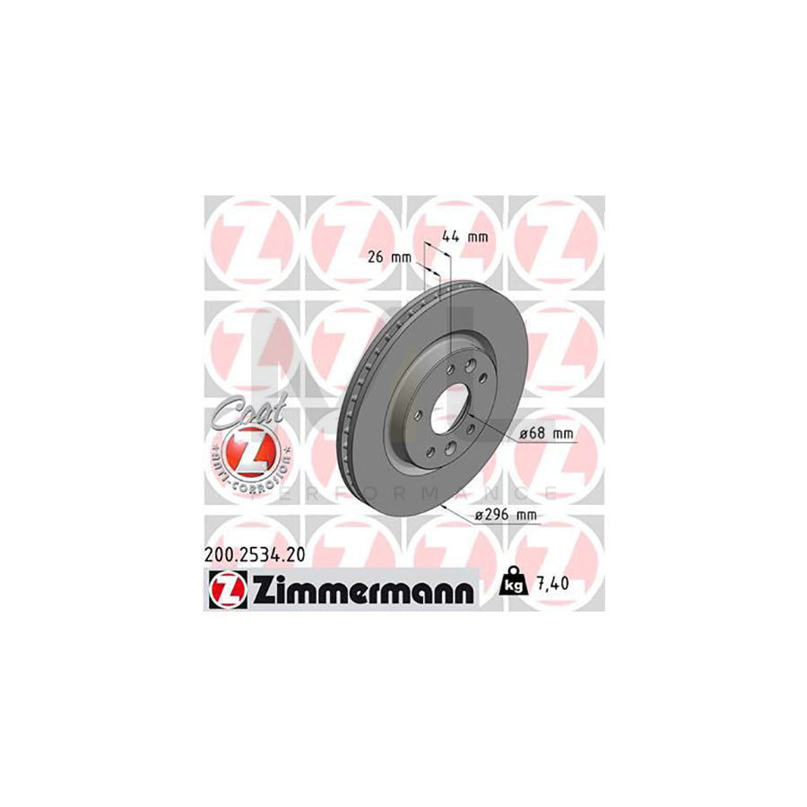ZIMMERMANN COAT Z 200.2534.20 Brake Disc Internally Vented, Coated  - 1 piece