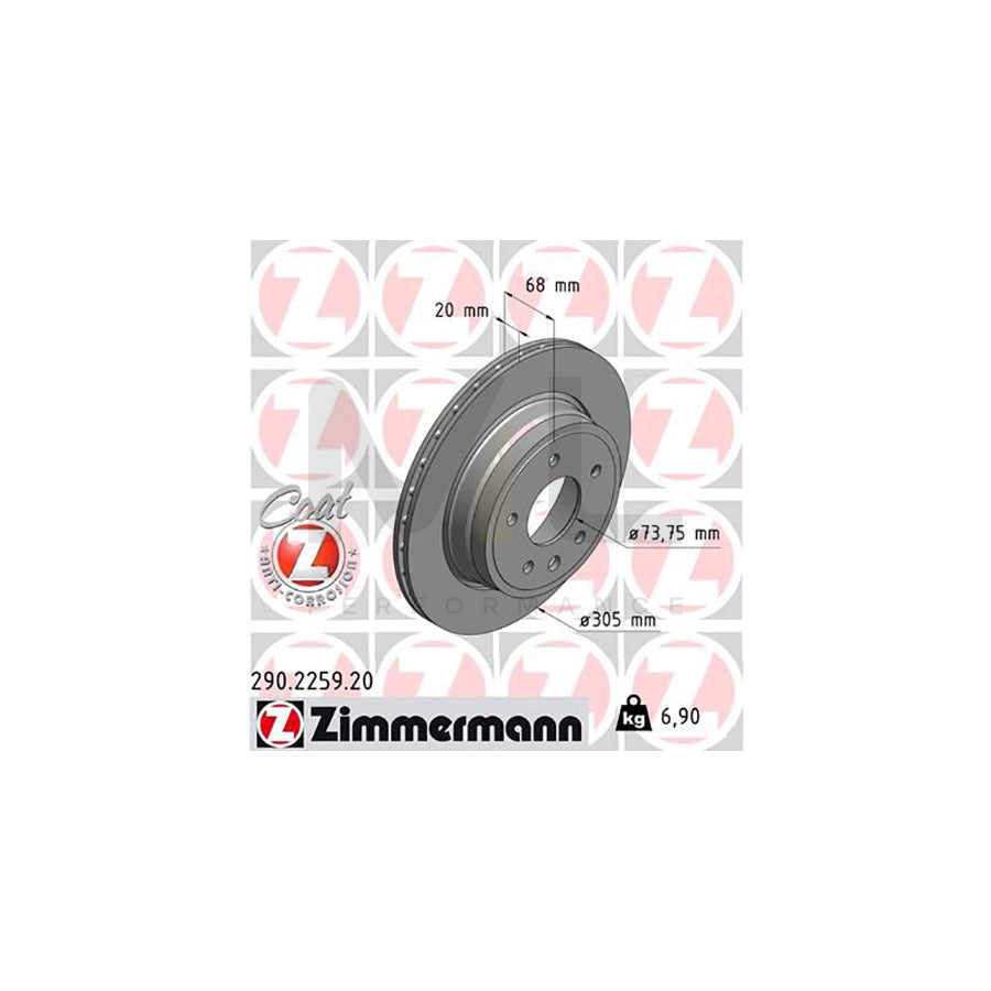 ZIMMERMANN COAT Z 290.2259.20 Brake Disc Externally Vented, Coated  - 1 piece
