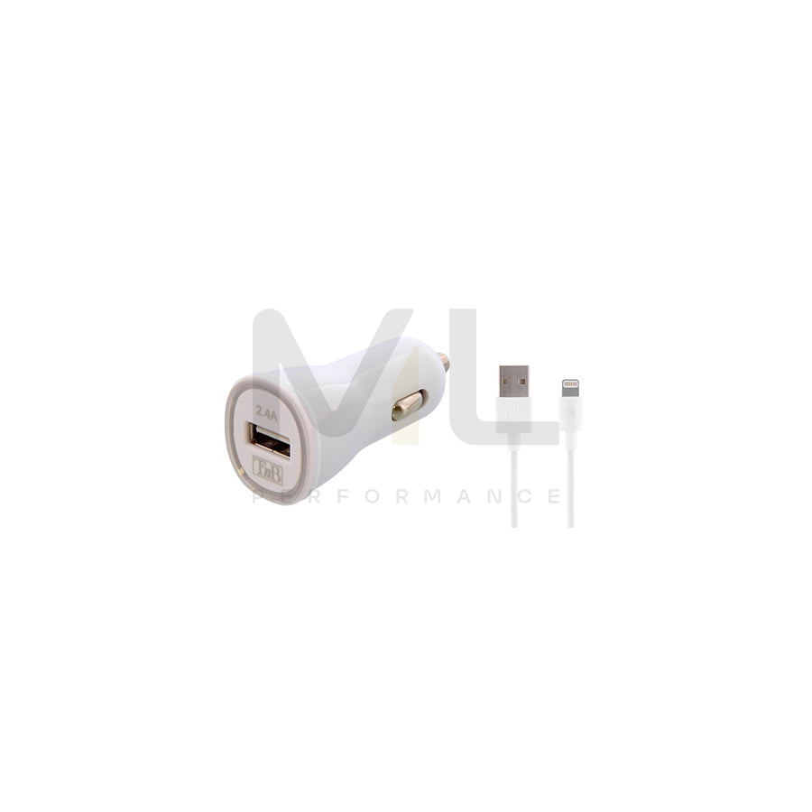 TnB 8703 In-car charger 12, 24V, 1m, Number of inlets/outlets: 1 USB, with USB cable, Lightning, White