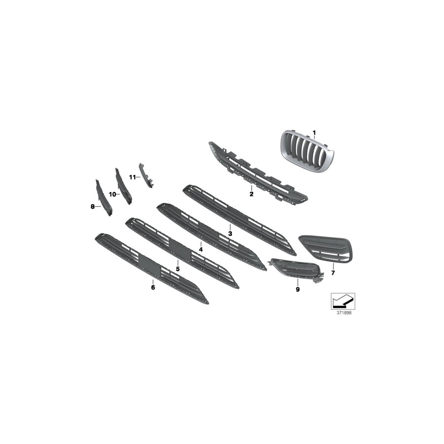 Genuine BMW 51117347969 F25 Grill, Center, Lower, Partially Closed ACC (Inc. X3 18d, X3 20dX & X3 20i) | ML Performance US Car Parts