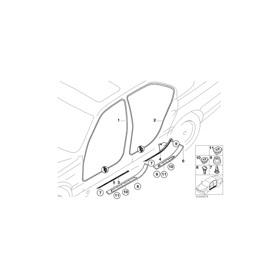 Genuine BMW 51488220224 E38 Front Right Entrance Cover SCHWARZ/CHROM (Inc. 728iL, L7 & 730iL) | ML Performance US Car Parts