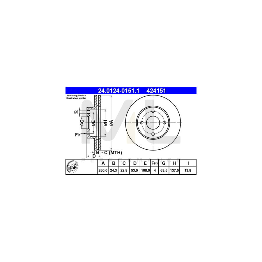 ATE 24.0124-0151.1 Brake Disc for FORD SIERRA Vented  - 1 piece