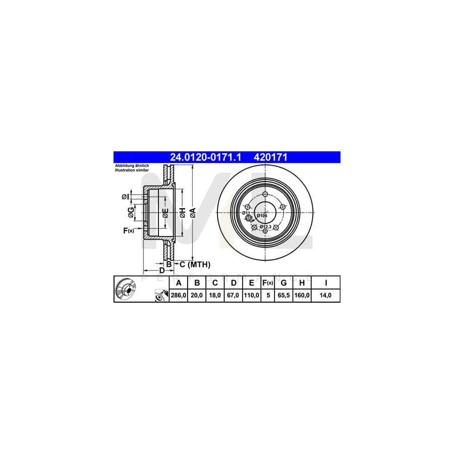 ATE 24.0120-0171.1 Brake Disc Vented, Coated  - 1 piece