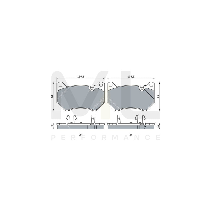 Bosch 0986424965 Brake Pad Set For Audi Q5 With Anti-Squeak Plate, With Mounting Manual, With Piston Clip BP2582 | ML Performance Car Parts