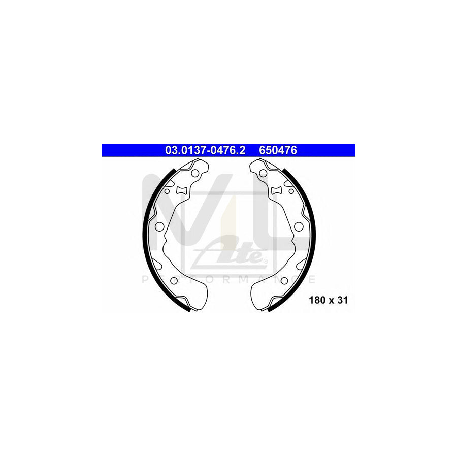 ATE 03.0137-0476.2 Brake Shoe Set Ø: 180mm, without lever