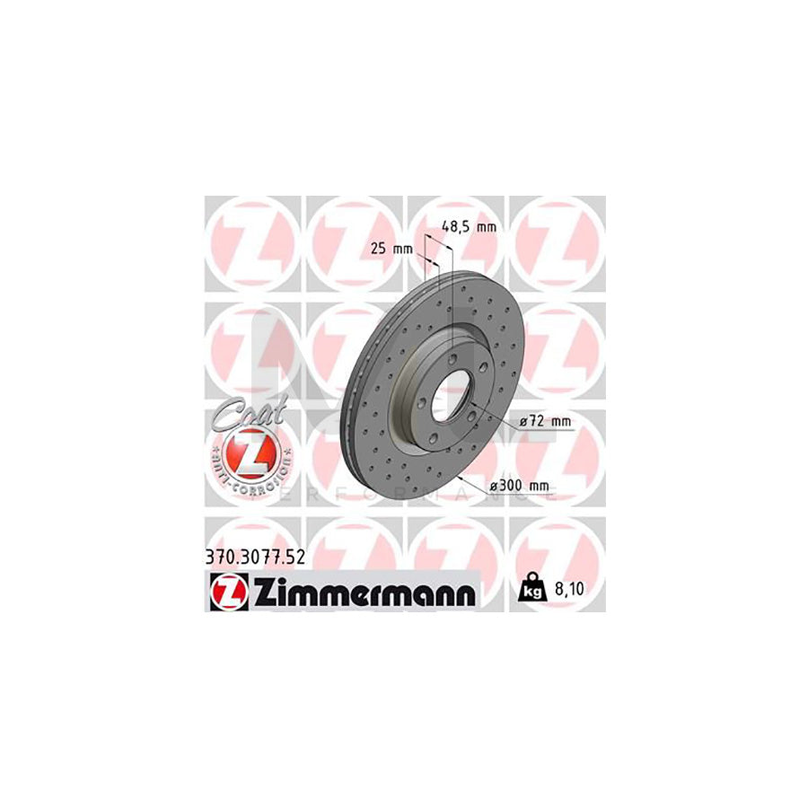 ZIMMERMANN SPORT COAT Z 370.3077.52 Brake Disc Internally Vented, Perforated, Coated  - 1 piece