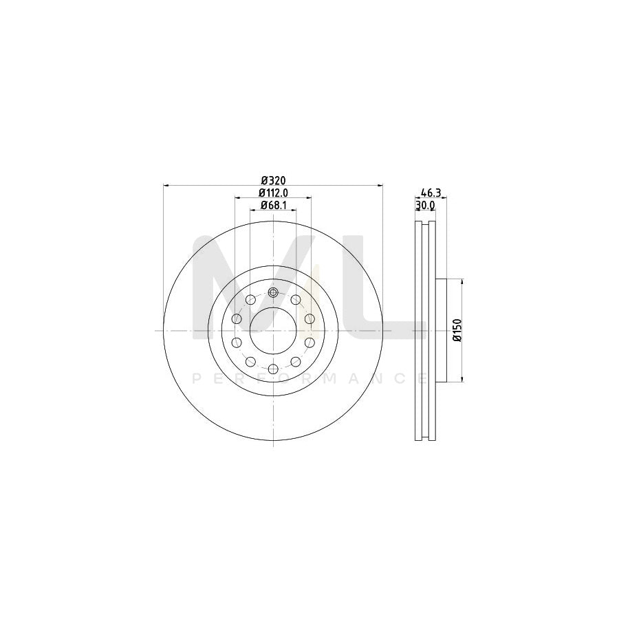 HELLA PRO High Carbon 8DD 355 127-591 Brake Disc Externally Vented, Coated, High-carbon, without wheel hub, without wheel studs