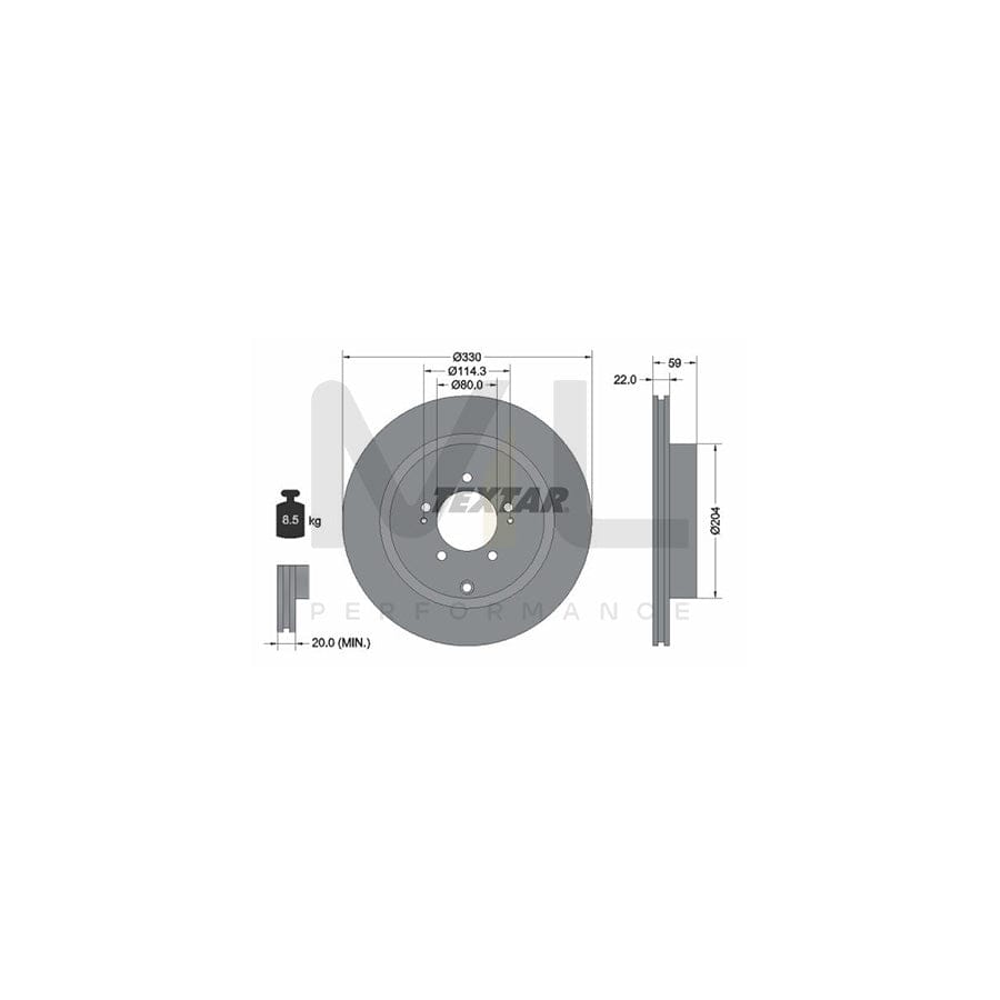 TEXTAR 92223700 Brake Disc for MITSUBISHI Lancer VIII Saloon (CY_A, CZ_A) Internally Vented, without wheel hub, without wheel studs | ML Performance Car Parts