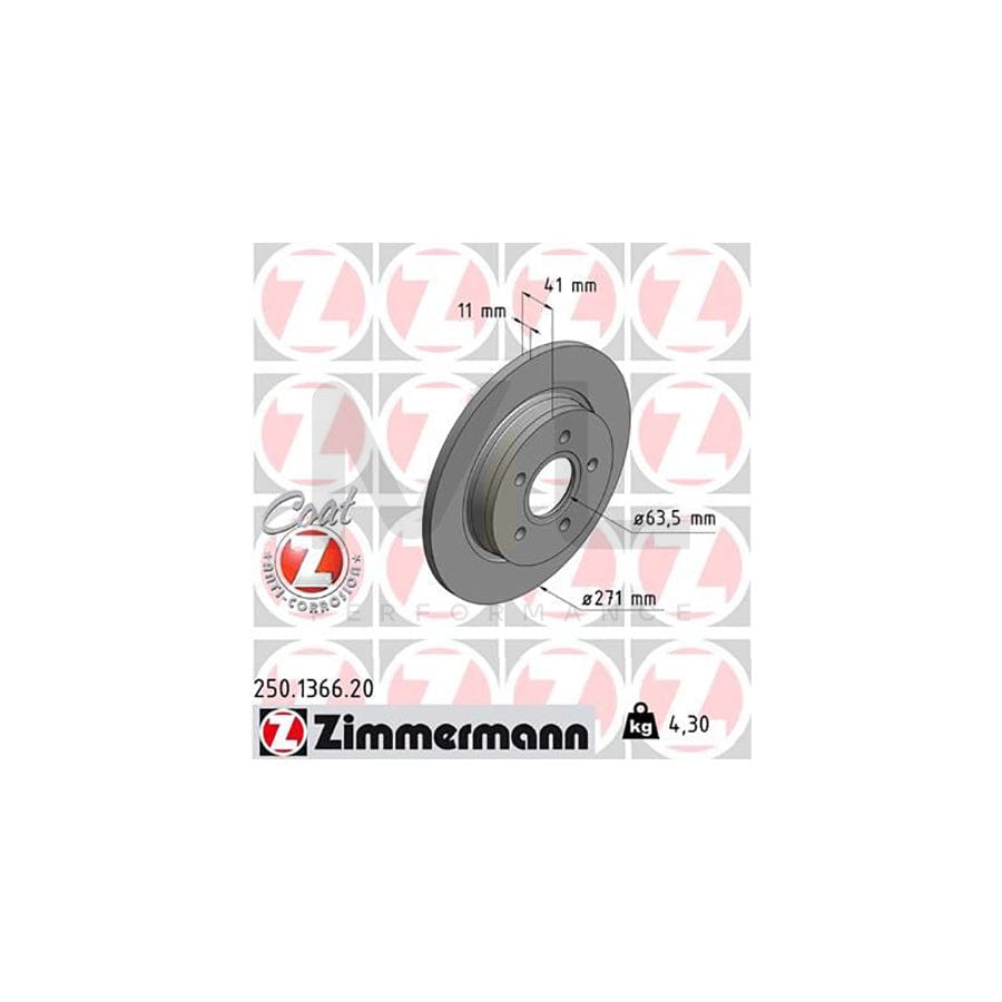 ZIMMERMANN COAT Z 250.1366.20 Brake Disc for FORD FOCUS Solid, Coated  - 1 piece