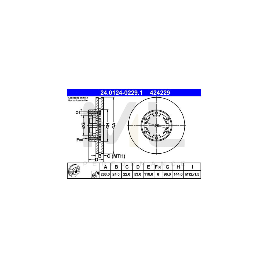 ATE 24.0124-0229.1 Brake Disc Vented, Coated  - 1 piece
