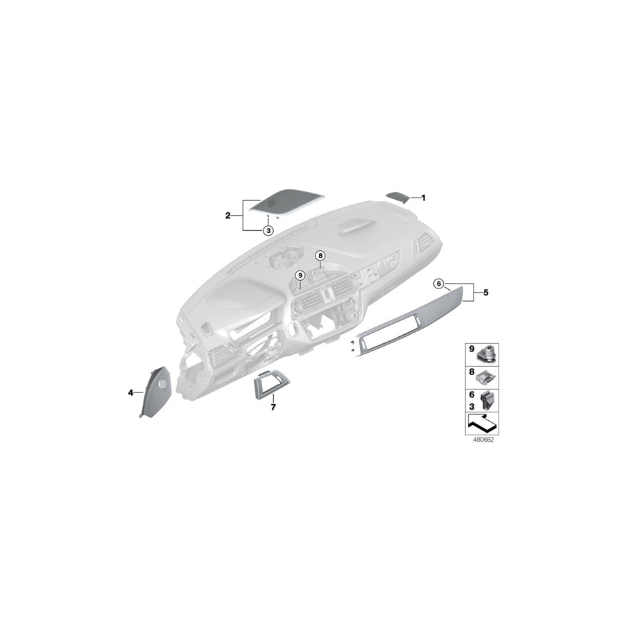 Genuine BMW 51456809409 F22 F23 Cover Panel Dashboard Fineline Pur PERLGLANZ CHROM (Inc. 218d, 225d & 230iX) | ML Performance US Car Parts