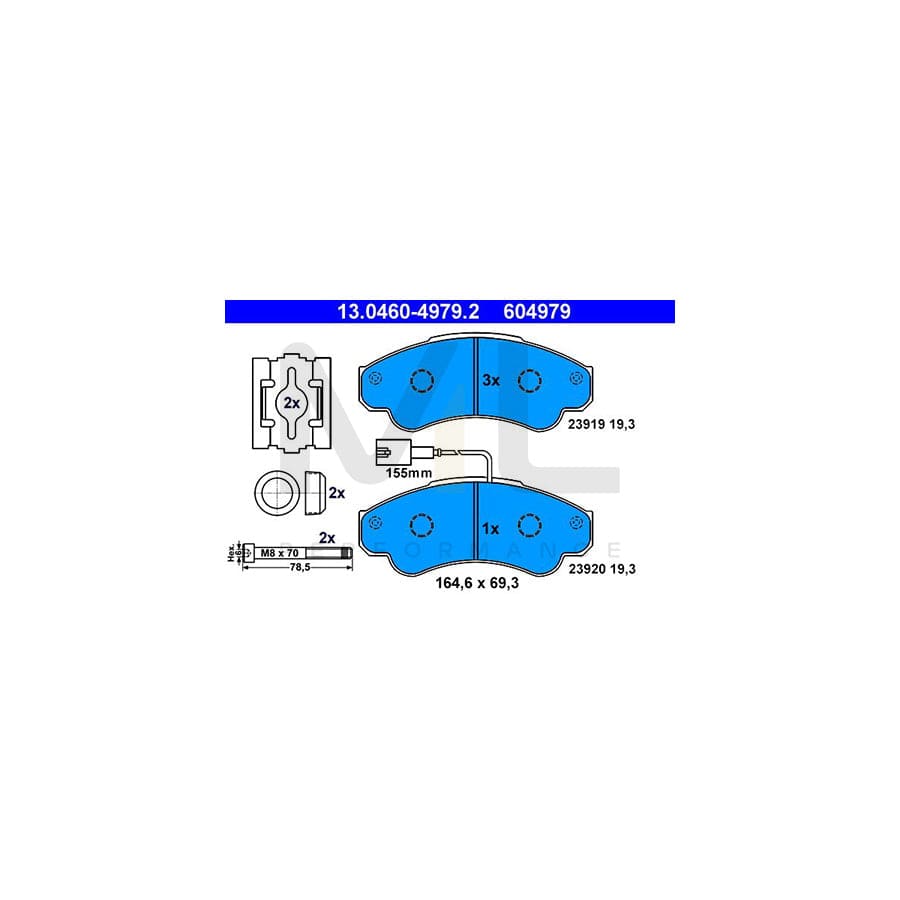 ATE 13.0460-4979.2 Brake pad set incl. wear warning contact, with brake caliper screws, with accessories