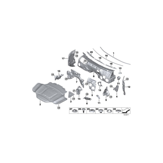Genuine BMW 51487938551 G16 Sound Insulat., Splash Wall, Upper Part LHD (Inc. 840i, 840dX & 840iX) | ML Performance US Car Parts