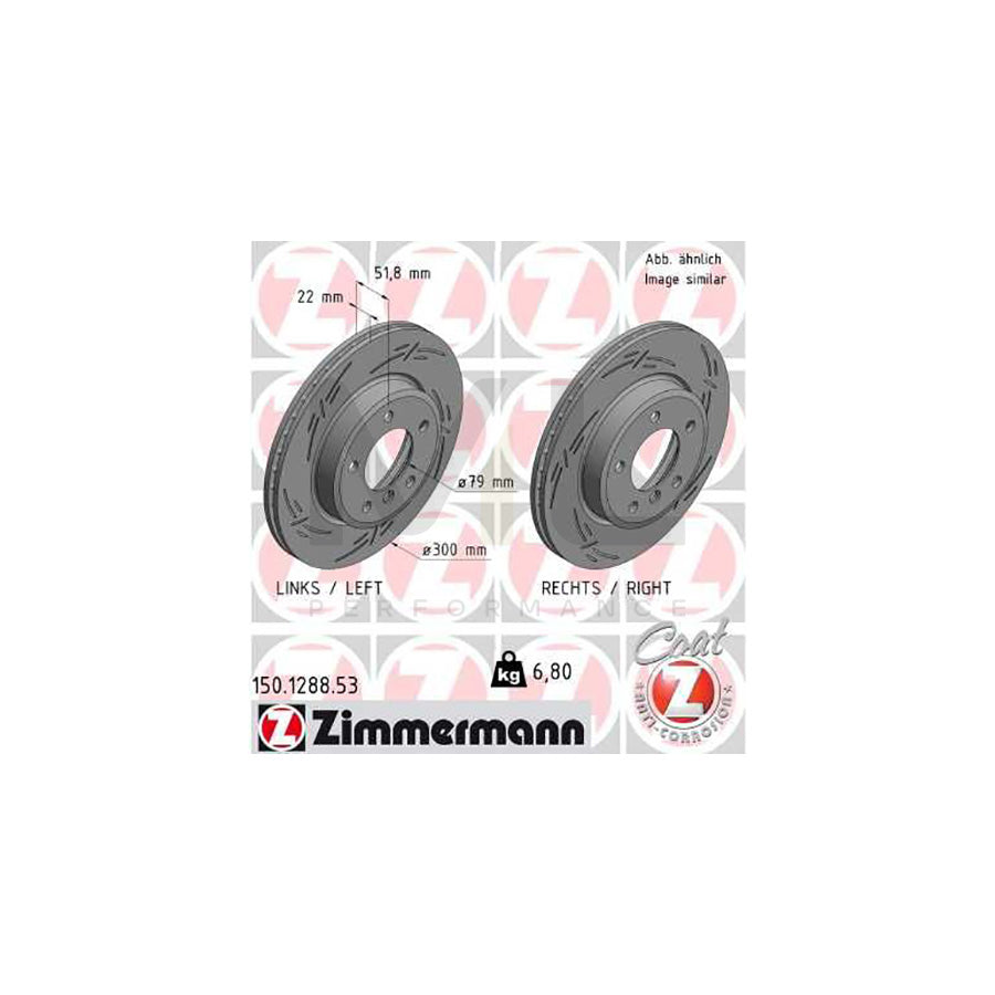 ZIMMERMANN 150.1288.53 Brake Disc Internally Vented, Slotted, Coated, High-carbon  - 1 piece