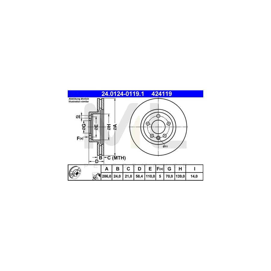 ATE 24.0124-0119.1 Brake Disc Vented, Coated, Alloyed / High-carbon  - 1 piece