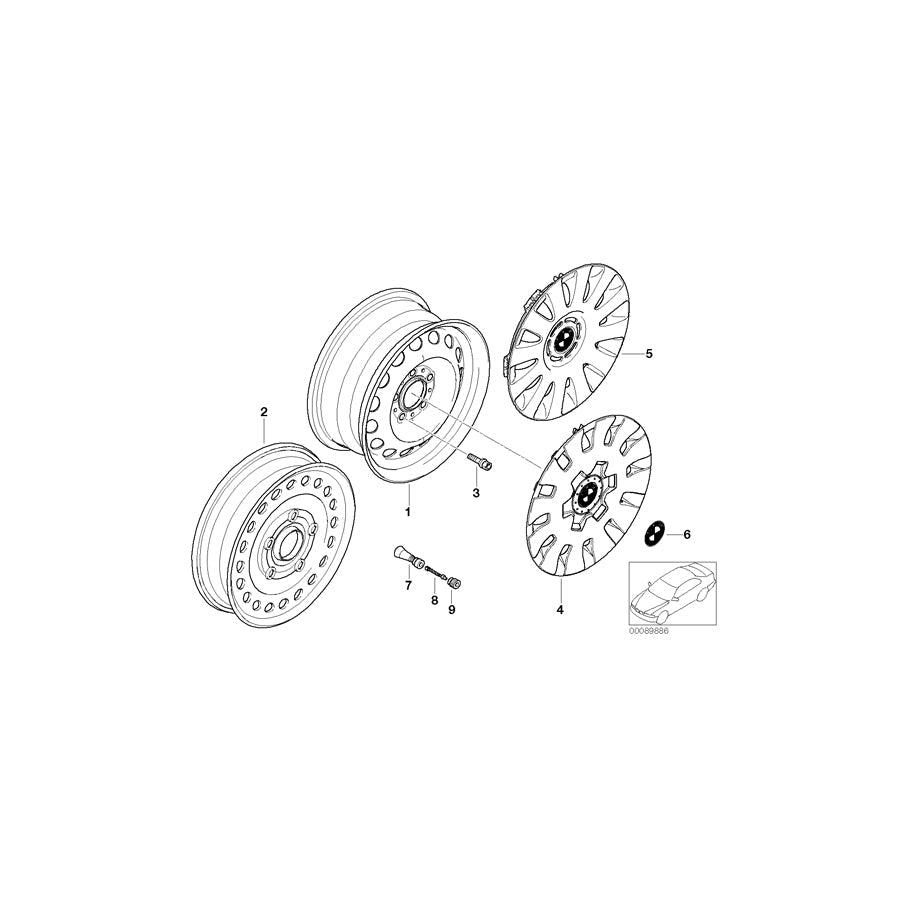 Genuine BMW 36116750006 E46 E36 Compact Spare Wheel, Steel, Black 3.0BX16 ET:32 (Inc. 325ti, Z3 2.5i & 323i) | ML Performance US