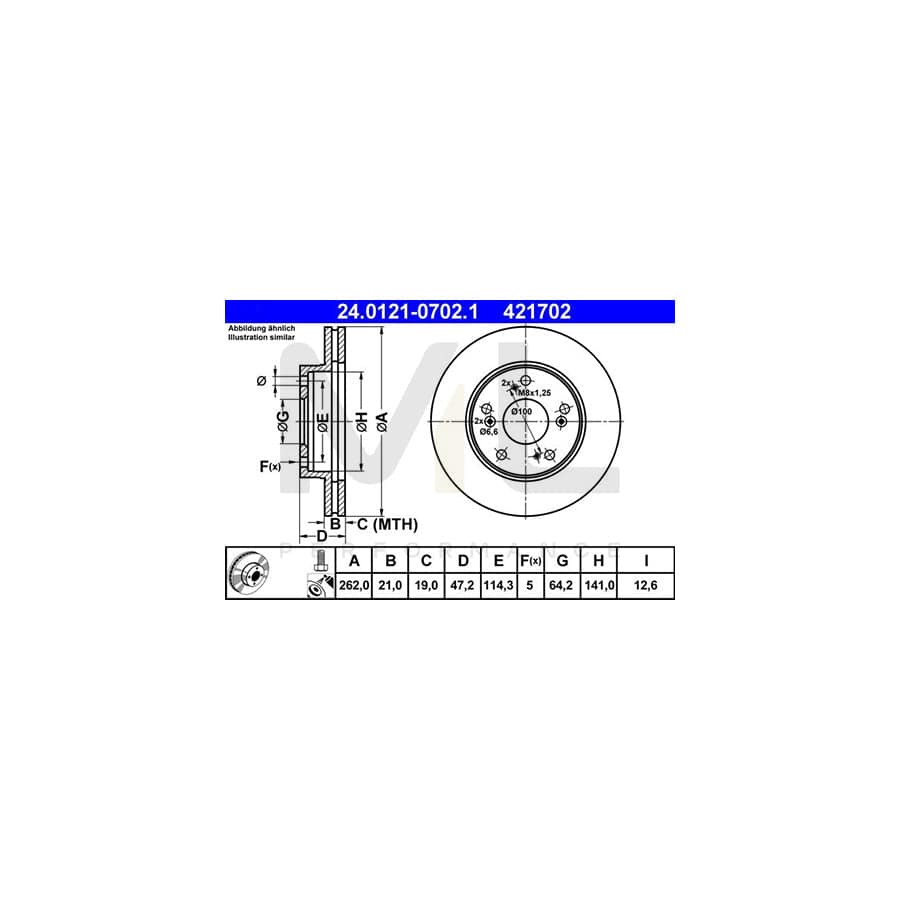 ATE 24.0121-0702.1 Brake Disc for HONDA CIVIC Vented, Coated, with bolts/screws  - 1 piece