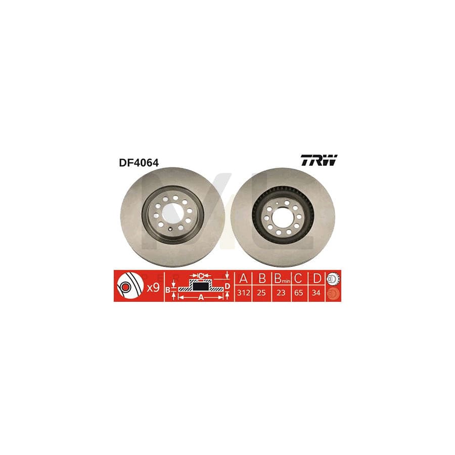 TRW DF4064 Brake Disc Vented, Painted, High-carbon, with bolts/screws | ML Performance Car Parts
