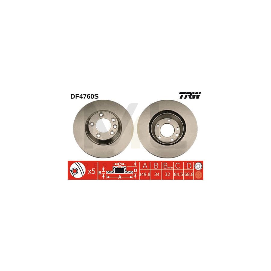TRW DF4760S Brake Disc Vented, Painted, High-carbon | ML Performance Car Parts