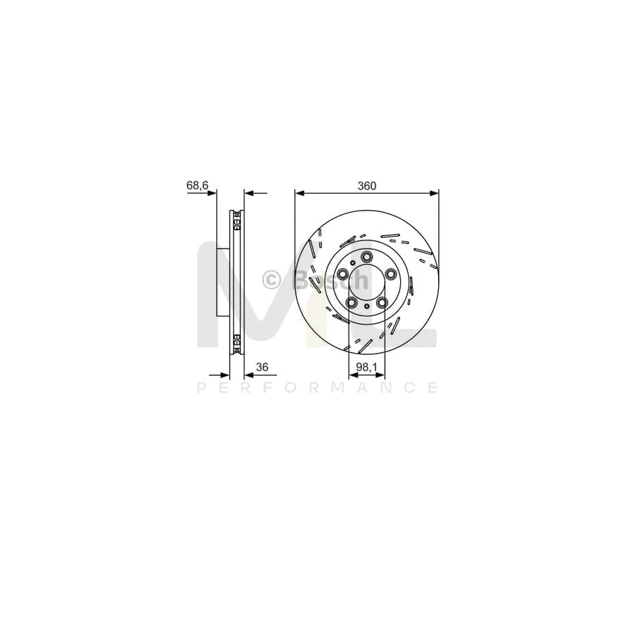 BOSCH 0 986 479 D22 Brake Disc for PORSCHE Panamera (970) Slotted, Vented, Coated, High-carbon | ML Performance Car Parts