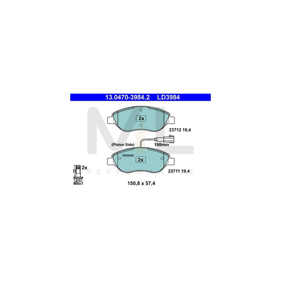 ATE Ceramic 13.0470-3984.2 Brake pad set incl. wear warning contact, with brake caliper screws