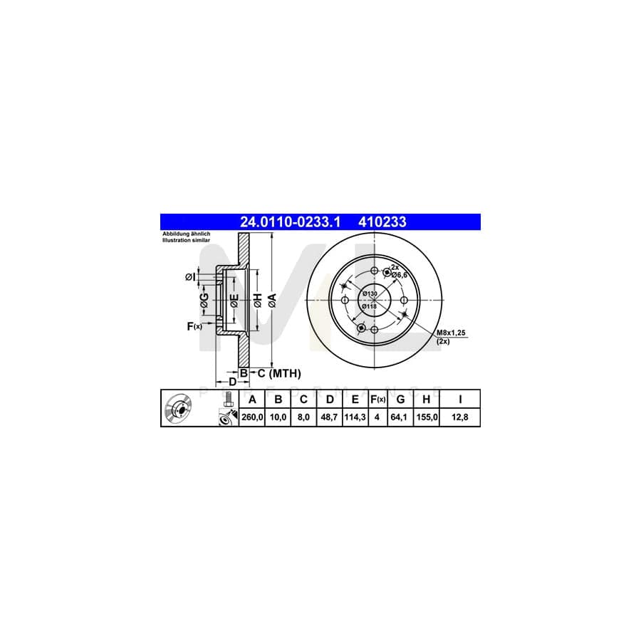 ATE 24.0110-0233.1 Brake Disc Solid, Coated, with bolts/screws  - 1 piece