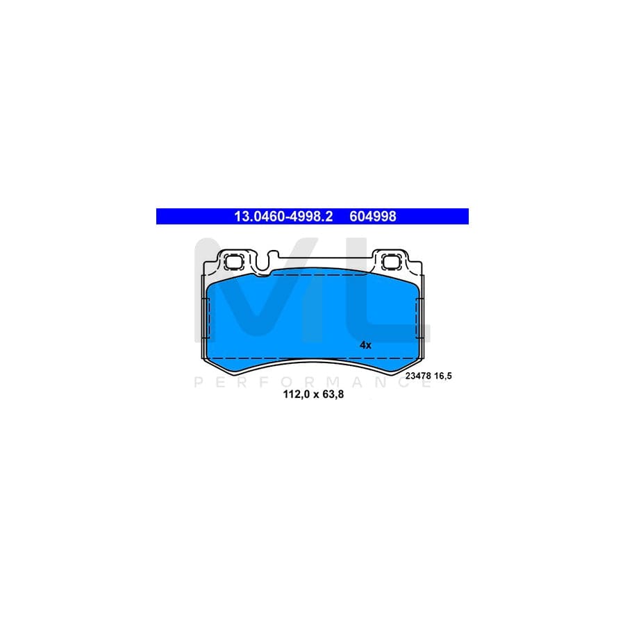 ATE 13.0460-4998.2 Brake pad set excl. wear warning contact, prepared for wear indicator
