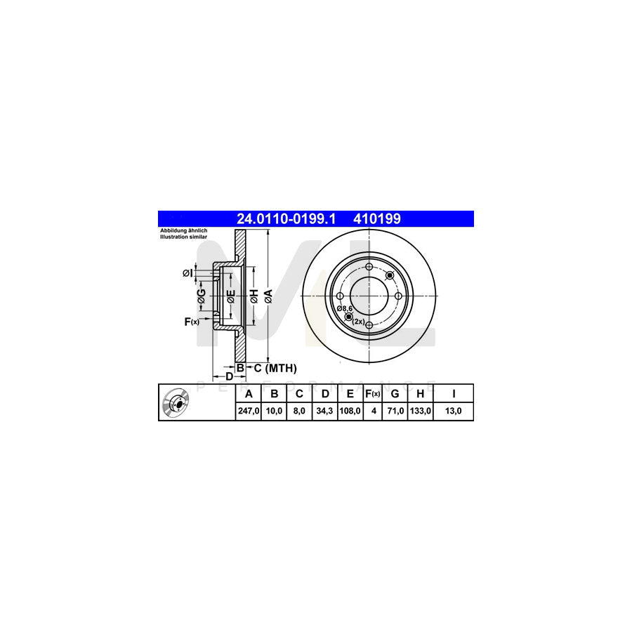 ATE 24.0110-0199.1 Brake Disc for PEUGEOT 405 Solid  - 1 piece