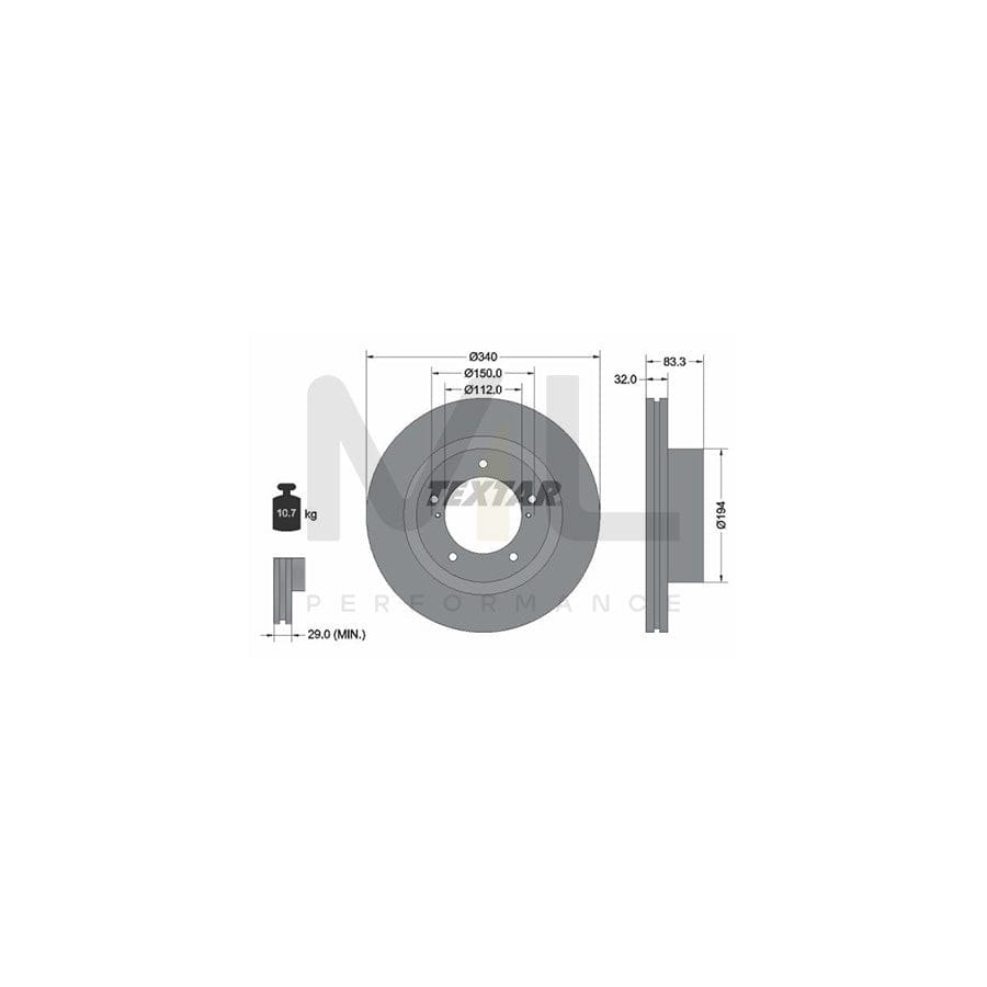 TEXTAR PRO 92204603 Brake Disc Internally Vented, Coated, without wheel hub, without wheel studs | ML Performance Car Parts