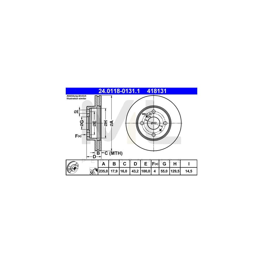 ATE 24.0118-0131.1 Brake Disc Vented, Coated  - 1 piece